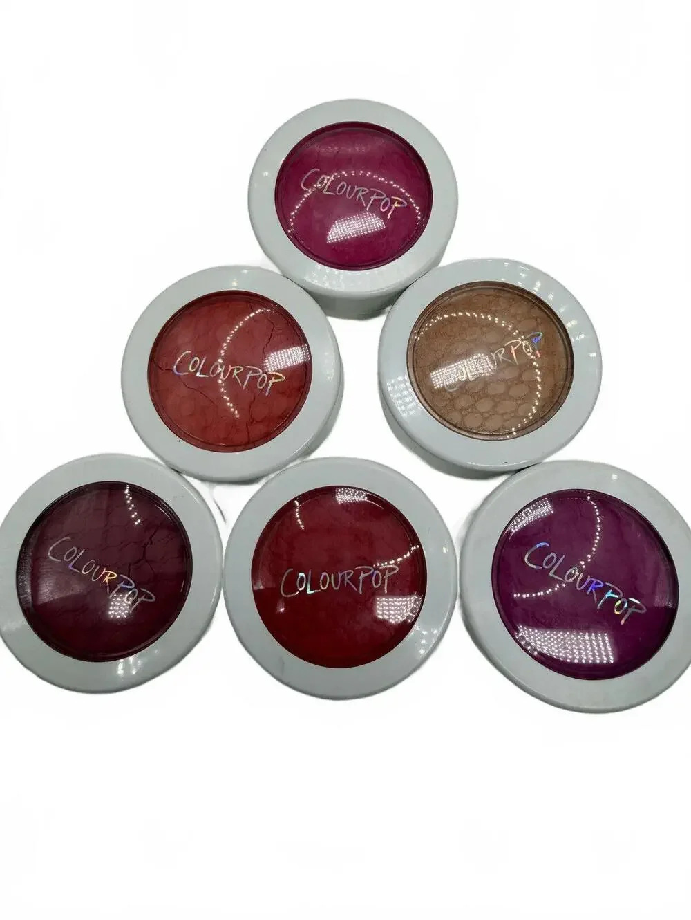 6 ColourPop Super Shock Cheek Blush Compacts Lot with XL White Makeup Bag